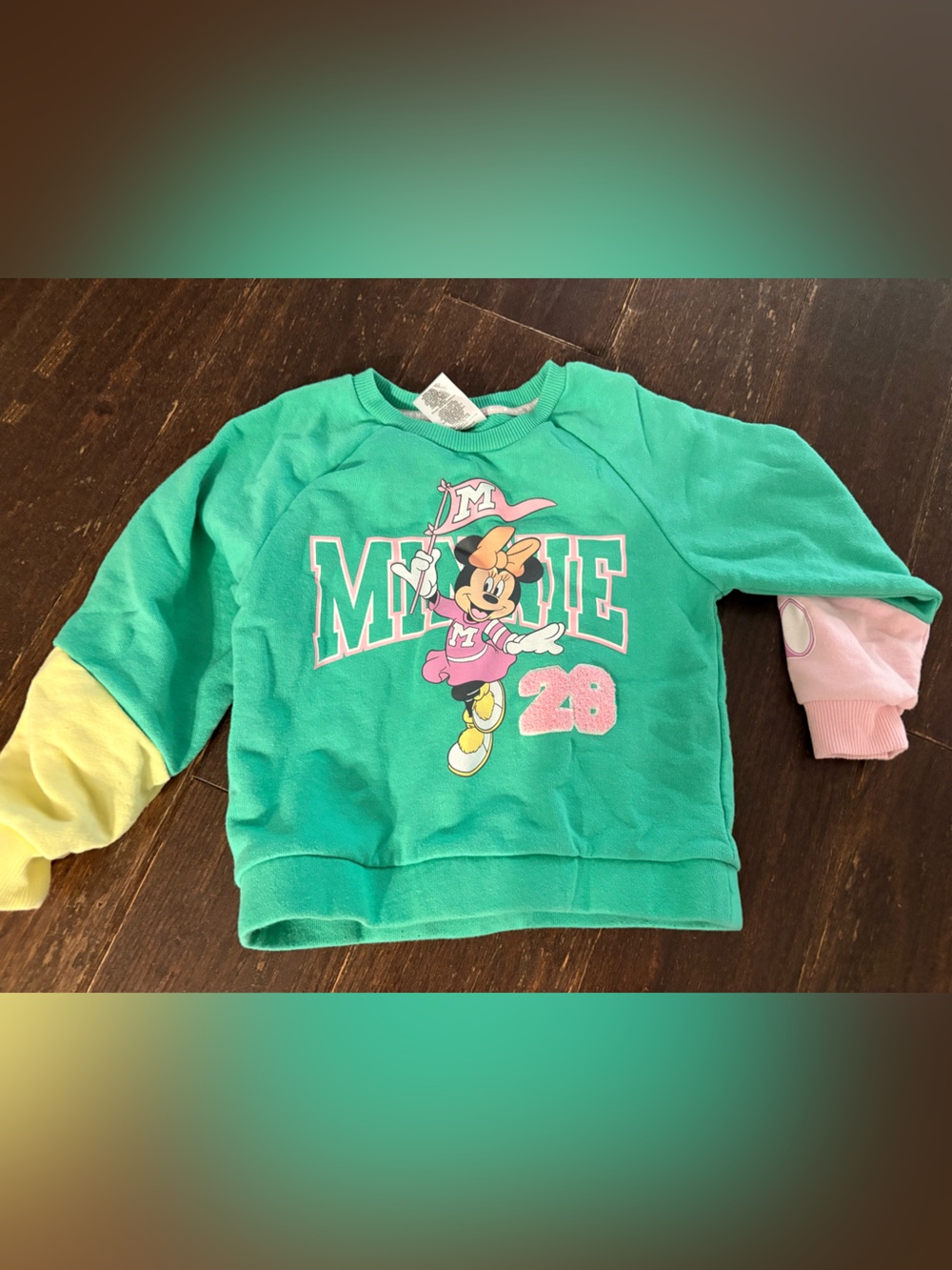 Minnie Mouse Green Graphic Sweatshirt with Pink Logo